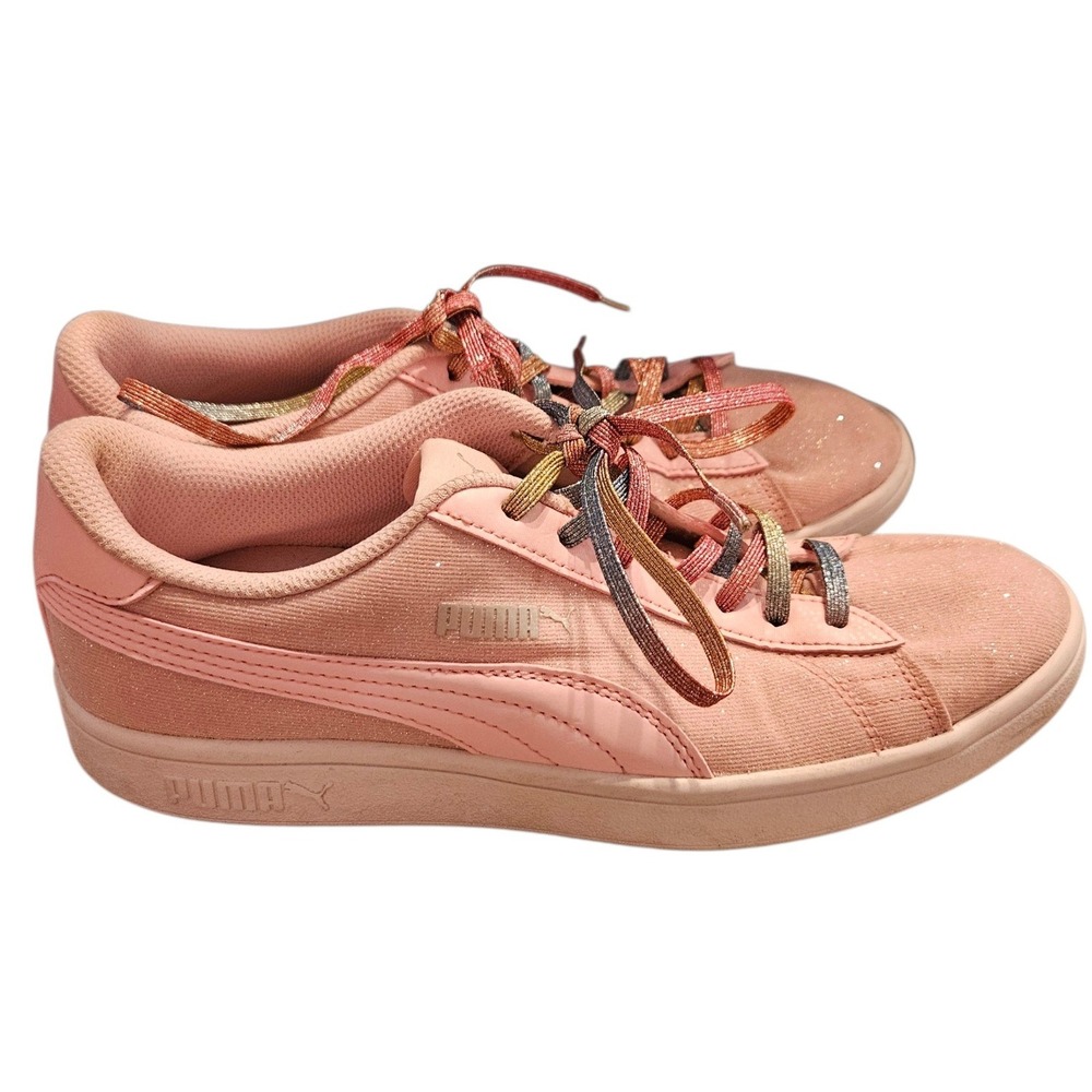Puma Smash v2 Glitz Glam Jr Sneakers Pink Sparkle Rainbow Laces Casual Shoes
